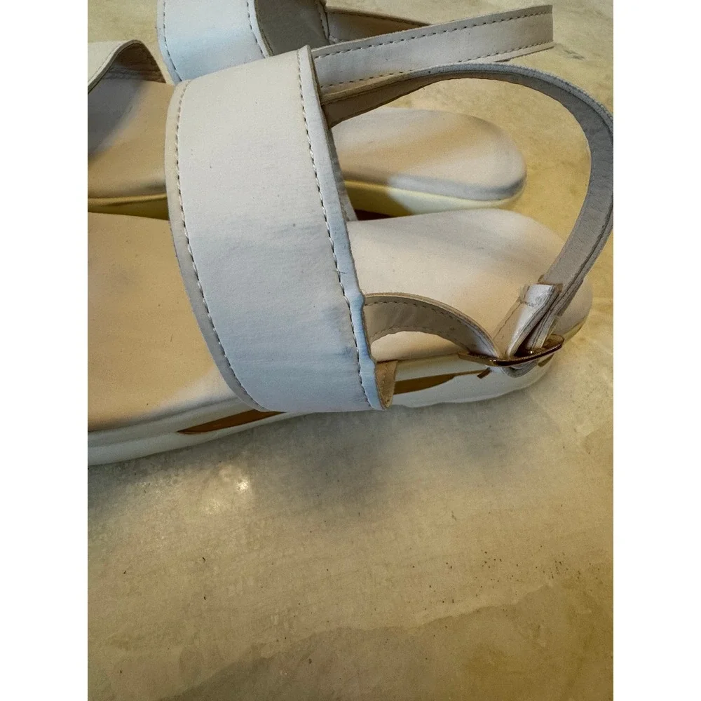 White Platform Slingback Sandals Gold Accent Double Strap Size 39
